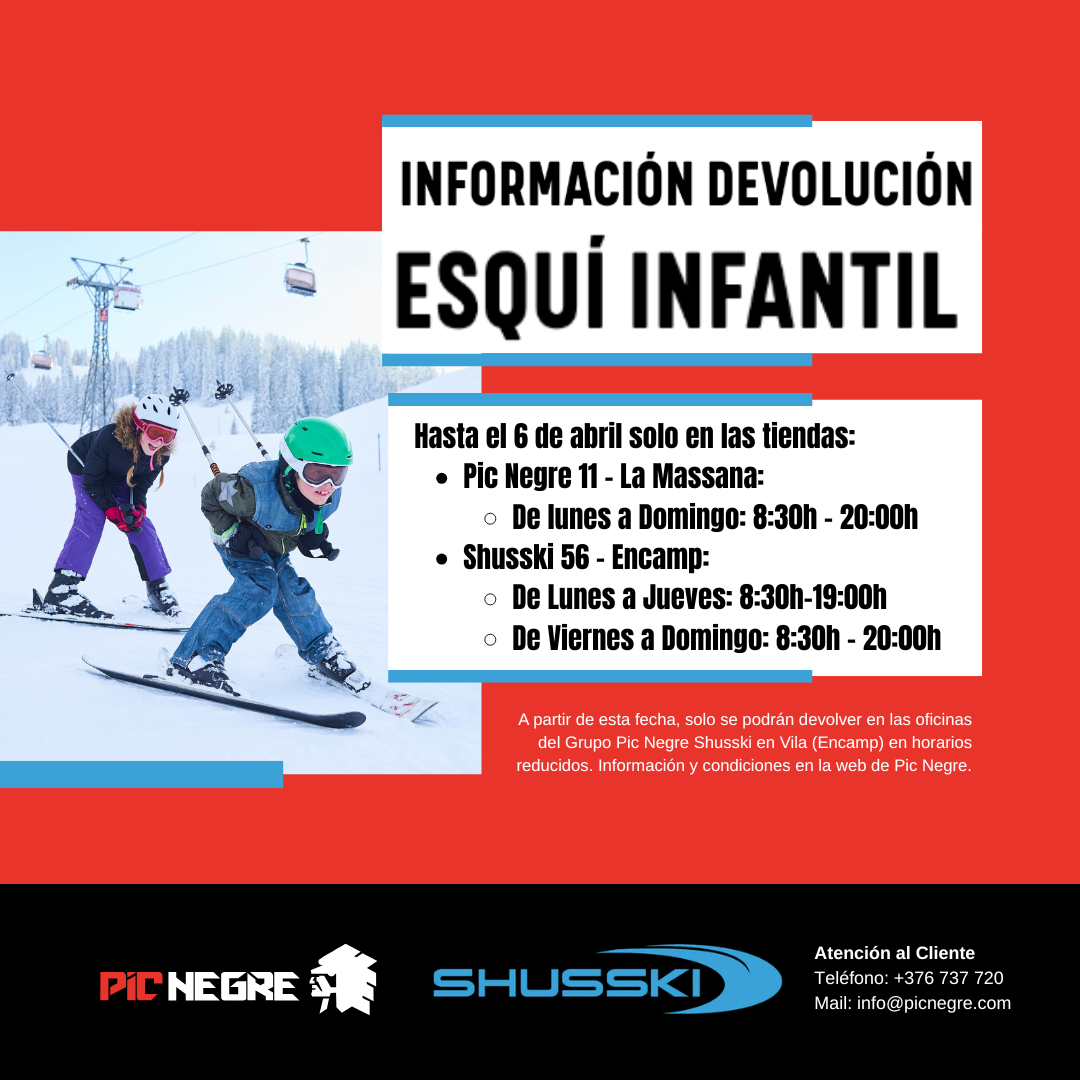 Información devolución esquí infantil